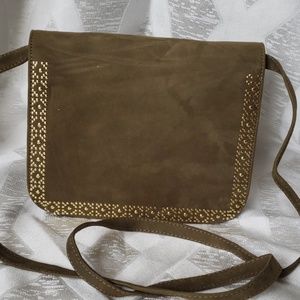 Delman Olive Crossbody Bag with Gold Accents